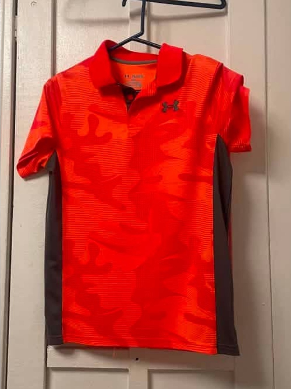 Under Armour Boys Orange Camo Polo with Gray Panels